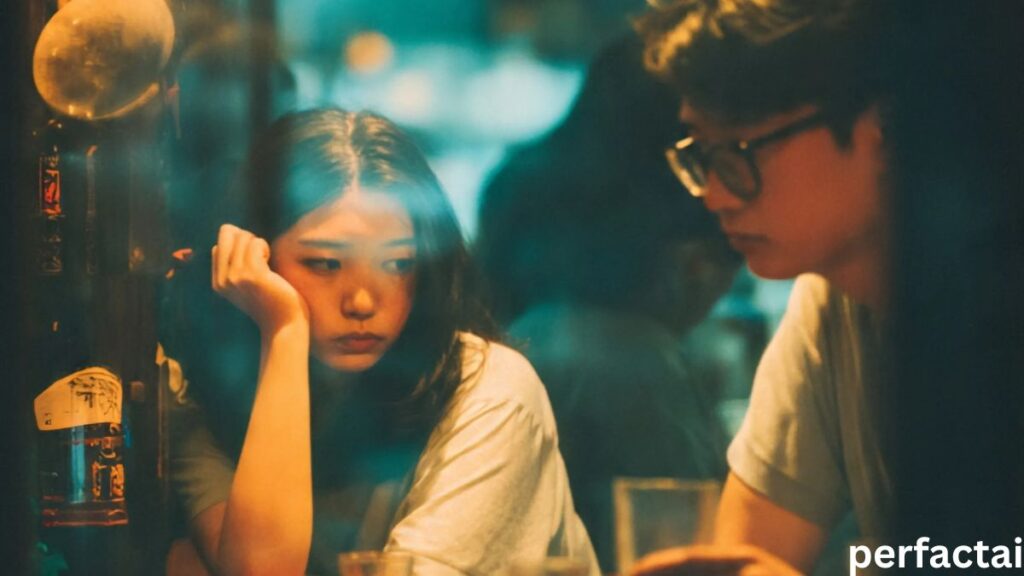 Late-Night Scenes: A Drunk Couple Sharing a Moment Through the Bar Window