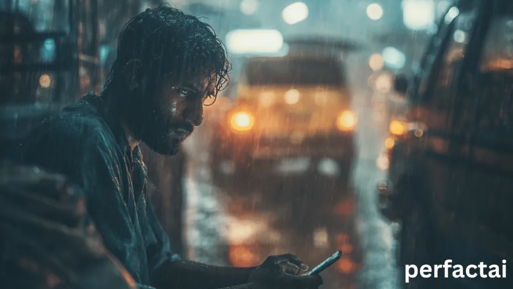 When they suddenly get caught on camera, during heavy rainfall