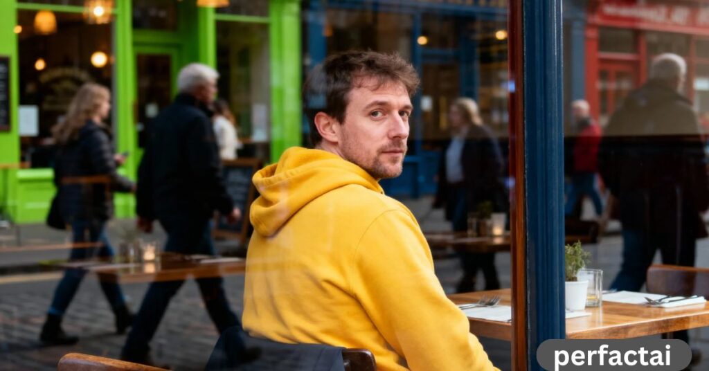 Just a random guy chilling inside a café — caught in a candid moment