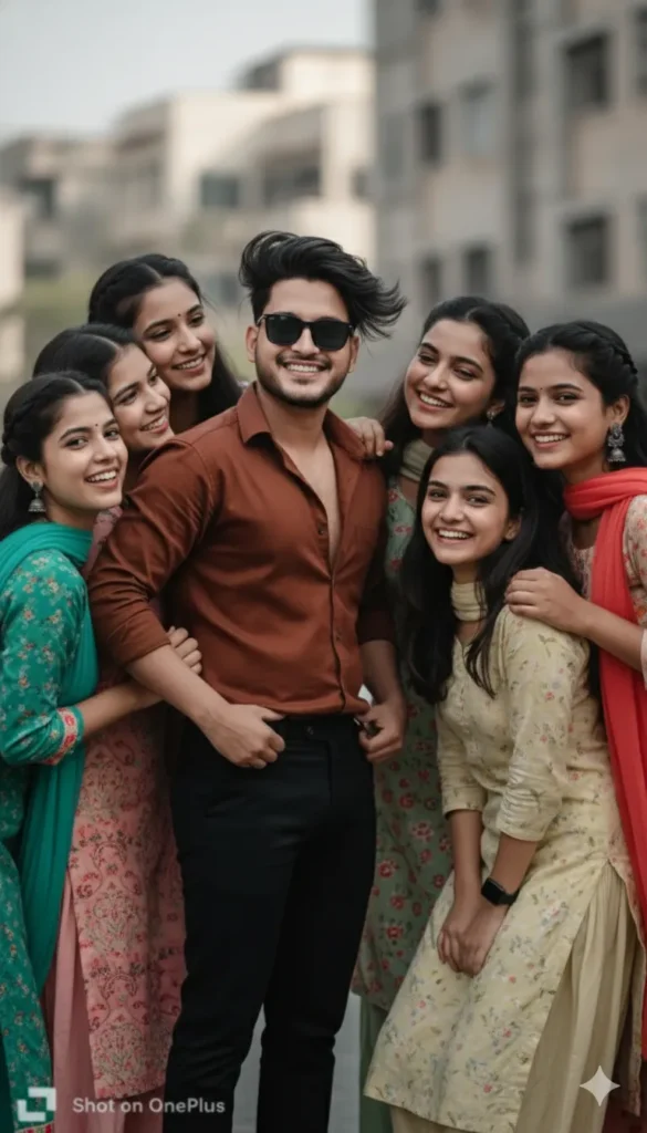 Group of Friends in Salwar Suits Taking a Cheerful Selfie