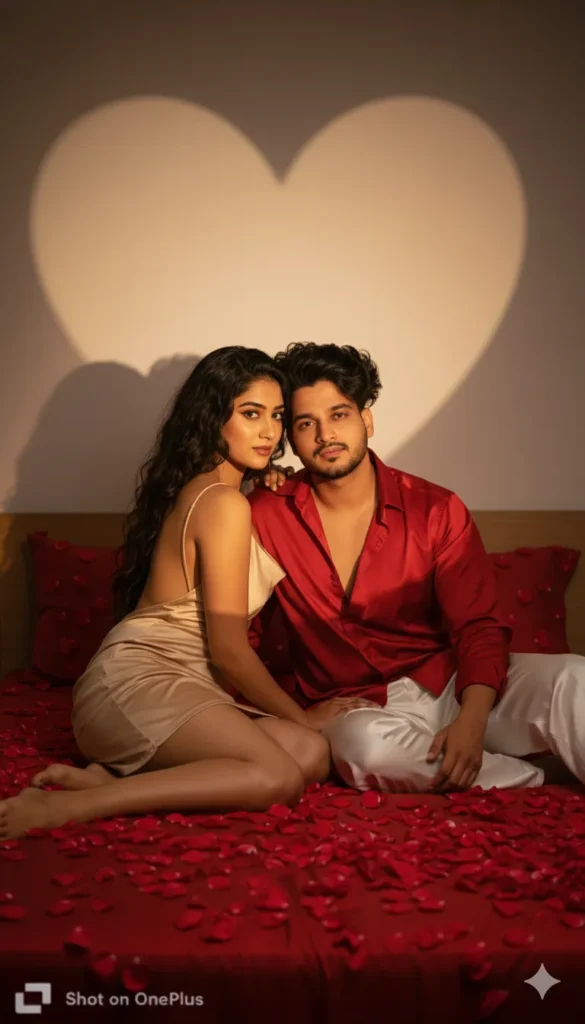 Couple Posing on a Metal Bridge Over a Busy Road